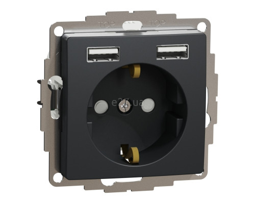 Розетка 220В з USB Schneider Electric SDD114052 Sedna Design, чорний, пластик, із заземленням, Schuko, без захисної кришки, зі шторками, для врізного монтажу