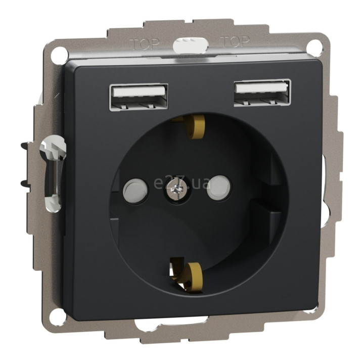 Розетка 220В з USB Schneider Electric SDD114052 Sedna Design, чорний, пластик, із заземленням, Schuko, без захисної кришки, зі шторками, для врізного монтажу · Schneider Electric · schneider-electric-sdd114052