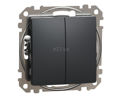 Вимикач 2-клавішний Schneider Electric SDD114105 Sedna Design, чорний, пластик, без підсвітки та індикації, для врізного монтажу