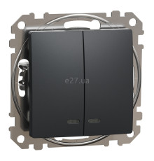 Вимикач 2-клавішний Schneider Electric SDD114105L Sedna Design, чорний, пластик, з підсвіткою, для врізного монтажу
