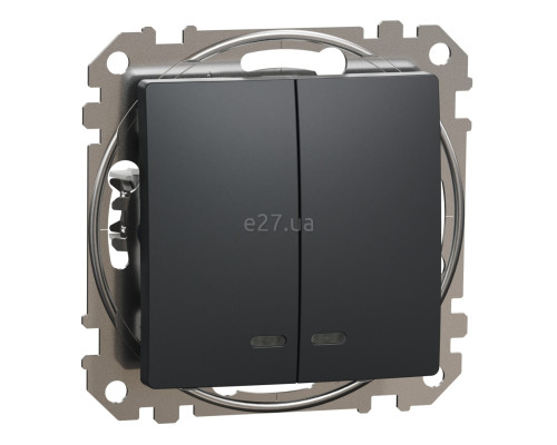Вимикач 2-клавішний Schneider Electric SDD114105L Sedna Design, чорний, пластик, з підсвіткою, для врізного монтажу