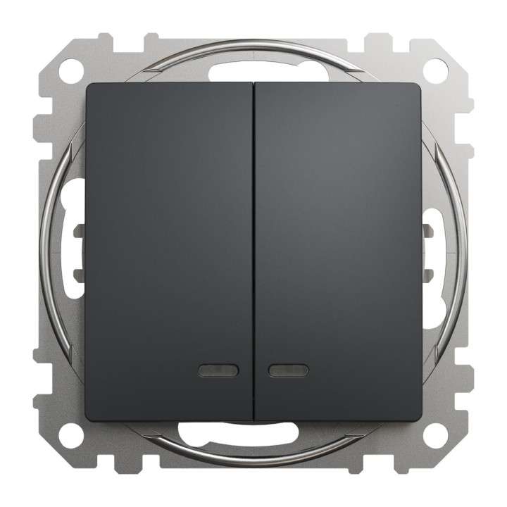 Вимикач 2-клавішний Schneider Electric SDD114105L Sedna Design, чорний, пластик, з підсвіткою, для врізного монтажу · Schneider Electric · schneider-electric-sdd114105l