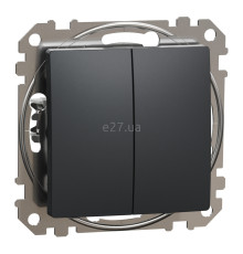 Перемикач прохідний 2-клавішний Schneider Electric SDD114108 Sedna Design, чорний, пластик, без підсвітки та індикації, для врізного монтажу