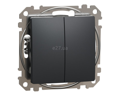 Перемикач прохідний 2-клавішний Schneider Electric SDD114108 Sedna Design, чорний, пластик, без підсвітки та індикації, для врізного монтажу