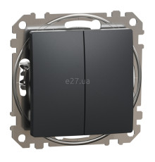 Вимикач без фіксації 2-клавішний Schneider Electric SDD114118 Sedna Design, 10A, чорний, пластик, ip20, 2 клавіші, без підсвітки та індикації, для врізного монтажу