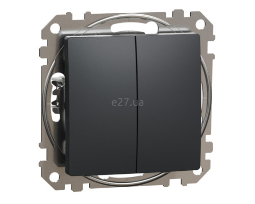 Вимикач без фіксації 2-клавішний Schneider Electric SDD114118 Sedna Design, 10A, чорний, пластик, ip20, 2 клавіші, без підсвітки та індикації, для врізного монтажу