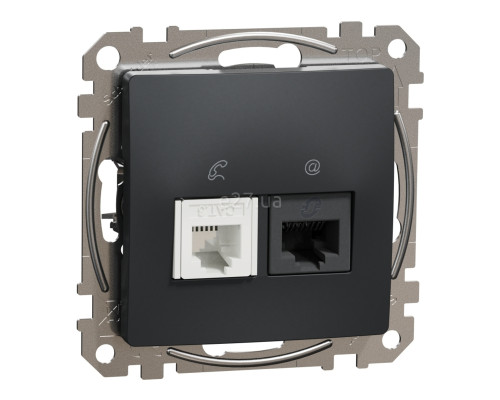 Розетка комп'ютерна, телефонна Schneider Electric SDD114468 Sedna Design, чорний, пластик, ip20, для врізного монтажу
