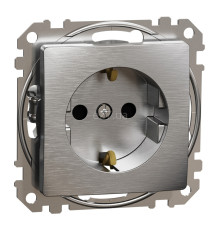 Розетка 220В Schneider Electric SDD170022 Sedna Elements, 16A, матовий алюміній, пластик, із заземленням, Schuko, ip20, без захисної кришки, зі шторками, для врізного монтажу