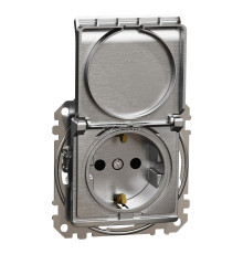 Розетка 220В Schneider Electric SDD170024 Sedna Elements, 16A, матовий алюміній, пластик, із заземленням, Schuko, ip20, із захисною кришкою, зі шторками, для врізного монтажу