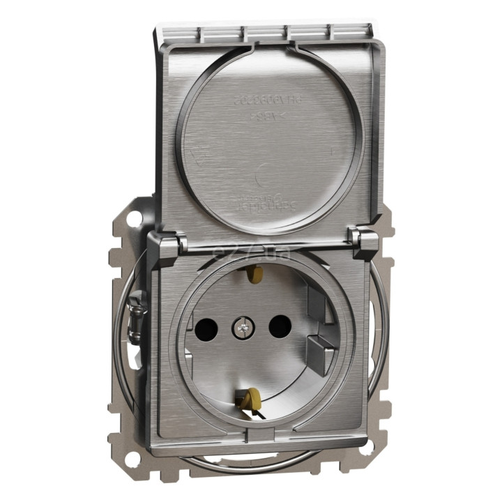 Розетка 220В Schneider Electric SDD170024 Sedna Elements, 16A, матовий алюміній, пластик, із заземленням, Schuko, ip20, із захисною кришкою, зі шторками, для врізного монтажу · Schneider Electric · schneider-electric-sdd170024