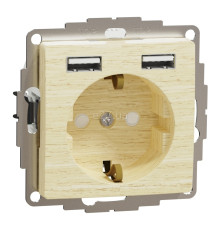 Розетка 220В з USB Schneider Electric SDD180052 Sedna Elements, 16A, береза, пластик, із заземленням, Schuko, ip20, зі шторками, для врізного монтажу