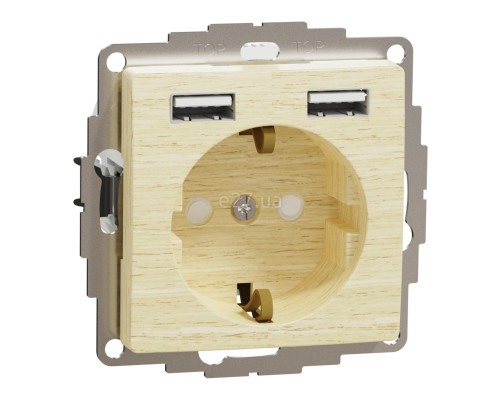 Розетка 220В з USB Schneider Electric SDD180052 Sedna Elements, 16A, береза, пластик, із заземленням, Schuko, ip20, зі шторками, для врізного монтажу