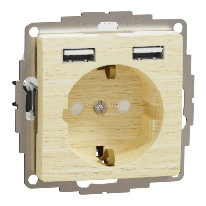 Розетка 220В з USB Schneider Electric SDD180052 Sedna Elements, 16A, береза, пластик, із заземленням, Schuko, ip20, зі шторками, для врізного монтажу · Schneider Electric · schneider-electric-sdd180052