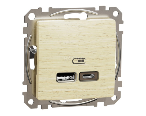 Розетка USB Schneider Electric SDD180402 Sedna Elements А+С 2,4 А, береза, пластик, ip20, для врізного монтажу