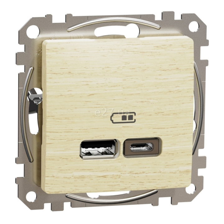 Розетка USB Schneider Electric SDD180402 Sedna Elements А+С 2,4 А, береза, пластик, ip20, для врізного монтажу · Schneider Electric · schneider-electric-sdd180402