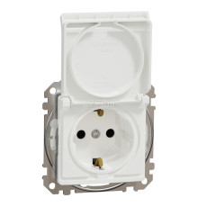 Розетка 220В Schneider Electric SDD211024 Sedna Design, білий, пластик, із заземленням, Schuko, ip44, із захисною кришкою, зі шторками, для врізного монтажу