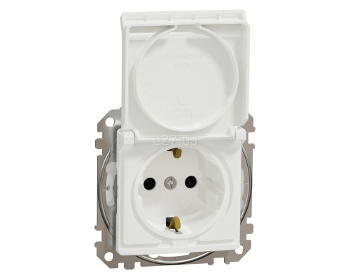 Розетка 220В Schneider Electric SDD211024 Sedna Design, білий, пластик, із заземленням, Schuko, ip44, із захисною кришкою, зі шторками, для врізного монтажу