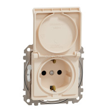 Розетка 220В Schneider Electric SDD212024 Sedna Design, бежевий, пластик, із заземленням, Schuko, ip44, із захисною кришкою, зі шторками, для врізного монтажу