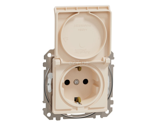 Розетка 220В Schneider Electric SDD212024 Sedna Design, бежевий, пластик, із заземленням, Schuko, ip44, із захисною кришкою, зі шторками, для врізного монтажу