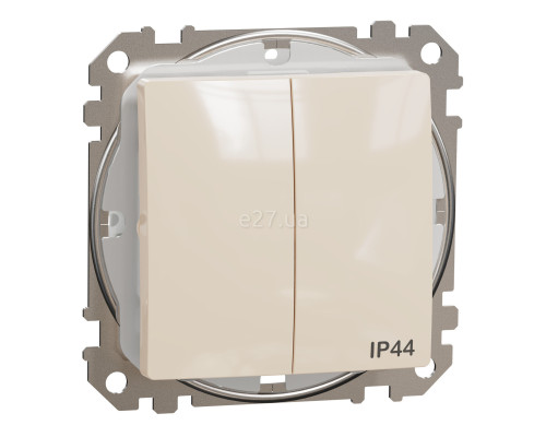 Вимикач 2-клавішний Schneider Electric SDD212105 Sedna Design, 10A, бежевий, пластик, ip44, 2 клавіші, без підсвітки та індикації, для врізного монтажу