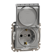 Розетка 220В Schneider Electric SDD213024 Sedna Design, алюміній, пластик, із заземленням, Schuko, ip44, із захисною кришкою, зі шторками, для врізного монтажу