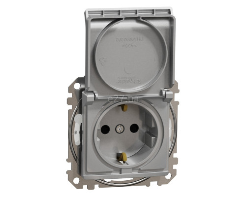 Розетка 220В Schneider Electric SDD213024 Sedna Design, алюміній, пластик, із заземленням, Schuko, ip44, із захисною кришкою, зі шторками, для врізного монтажу