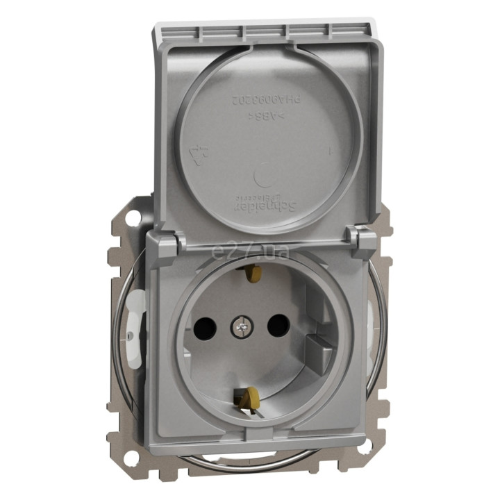 Розетка 220В Schneider Electric SDD213024 Sedna Design, алюміній, пластик, із заземленням, Schuko, ip44, із захисною кришкою, зі шторками, для врізного монтажу · Schneider Electric · schneider-electric-sdd213024