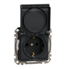 Розетка 220В Schneider Electric SDD214024 Sedna Design, чорний, пластик, із заземленням, Schuko, ip44, із захисною кришкою, зі шторками, для врізного монтажу