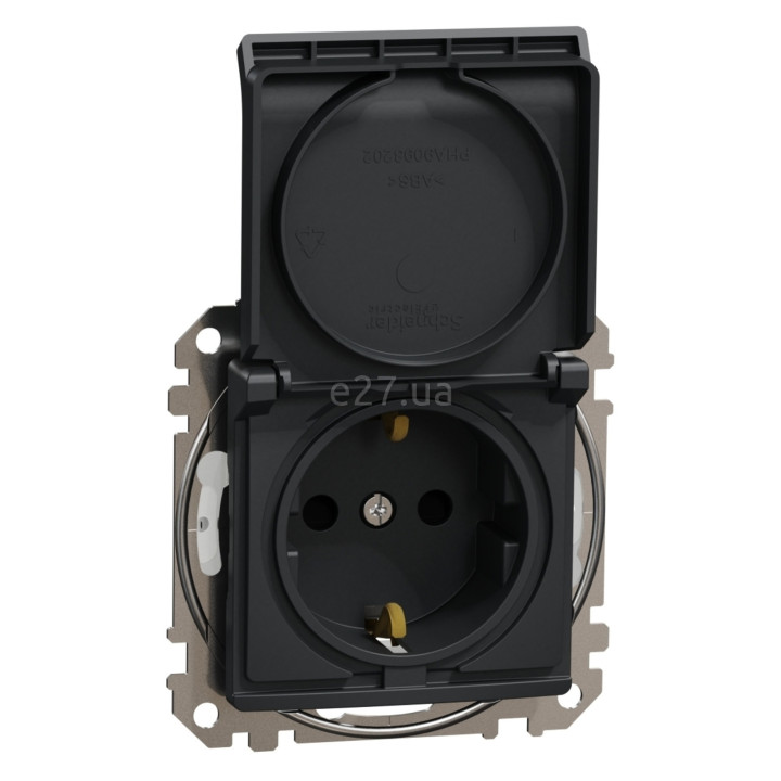 Розетка 220В Schneider Electric SDD214024 Sedna Design, чорний, пластик, із заземленням, Schuko, ip44, із захисною кришкою, зі шторками, для врізного монтажу · Schneider Electric · schneider-electric-sdd214024