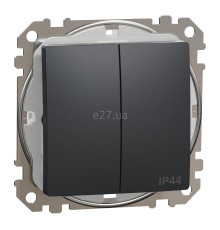 Вимикач 2-клавішний Schneider Electric SDD214105 Sedna Design, 10A, чорний, пластик, ip44, 2 клавіші, без підсвітки та індикації, для врізного монтажу