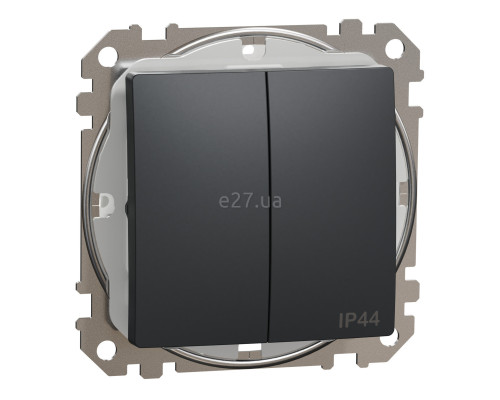 Вимикач 2-клавішний Schneider Electric SDD214105 Sedna Design, 10A, чорний, пластик, ip44, 2 клавіші, без підсвітки та індикації, для врізного монтажу