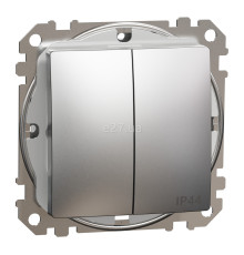 Вимикач 2-клавішний Schneider Electric SDD270105 Sedna Elements, 10A, алюміній матовий, пластик, ip44, 2 клавіші, без підсвітки та індикації, для врізного монтажу