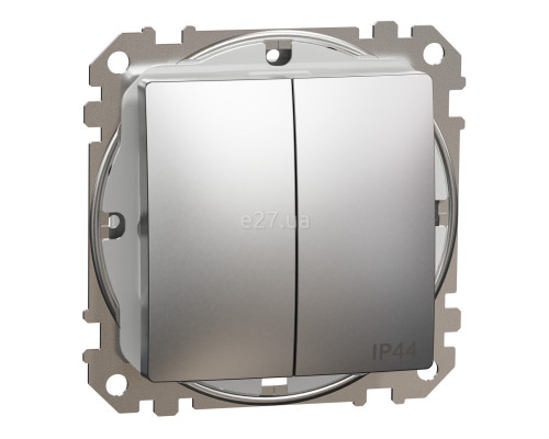 Вимикач 2-клавішний Schneider Electric SDD270105 Sedna Elements, 10A, алюміній матовий, пластик, ip44, 2 клавіші, без підсвітки та індикації, для врізного монтажу
