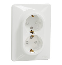 Розетка подвійна 220В Schneider Electric SDD311221 Sedna Design, білий, пластик, із заземленням, Schuko, без захисної кришки, зі шторками, для врізного монтажу