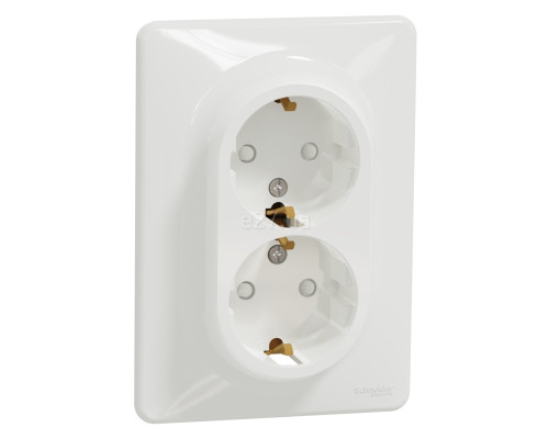 Розетка подвійна 220В Schneider Electric SDD311221 Sedna Design, білий, пластик, із заземленням, Schuko, без захисної кришки, зі шторками, для врізного монтажу