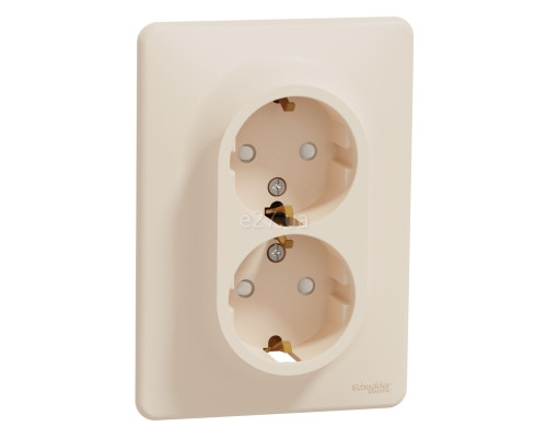 Розетка подвійна 220В Schneider Electric SDD312221 Sedna Design, бежевий, пластик, із заземленням, Schuko, без захисної кришки, зі шторками, для врізного монтажу