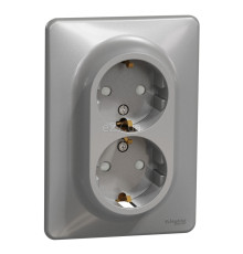 Розетка подвійна 220В Schneider Electric SDD313221 Sedna Design, алюміній, пластик, із заземленням, Schuko, без захисної кришки, зі шторками, для врізного монтажу