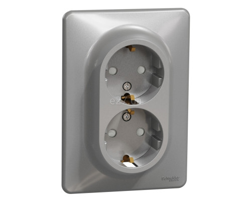 Розетка подвійна 220В Schneider Electric SDD313221 Sedna Design, алюміній, пластик, із заземленням, Schuko, без захисної кришки, зі шторками, для врізного монтажу