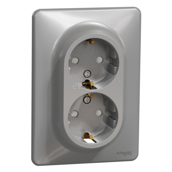 Розетка подвійна 220В Schneider Electric SDD313221 Sedna Design, алюміній, пластик, із заземленням, Schuko, без захисної кришки, зі шторками, для врізного монтажу · Schneider Electric · schneider-electric-sdd313221