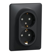 Розетка подвійна 220В Schneider Electric SDD314221 Sedna Design, чорний, пластик, із заземленням, Schuko, без захисної кришки, зі шторками, для врізного монтажу