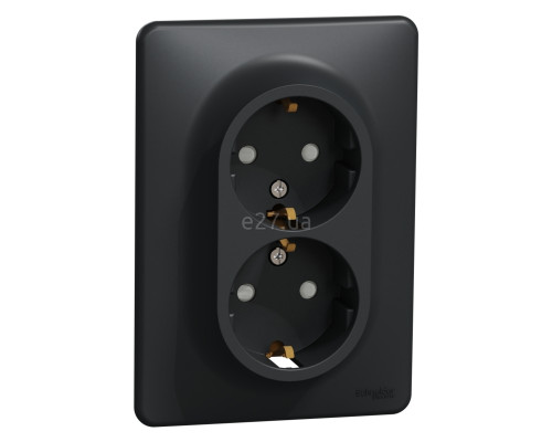 Розетка подвійна 220В Schneider Electric SDD314221 Sedna Design, чорний, пластик, із заземленням, Schuko, без захисної кришки, зі шторками, для врізного монтажу