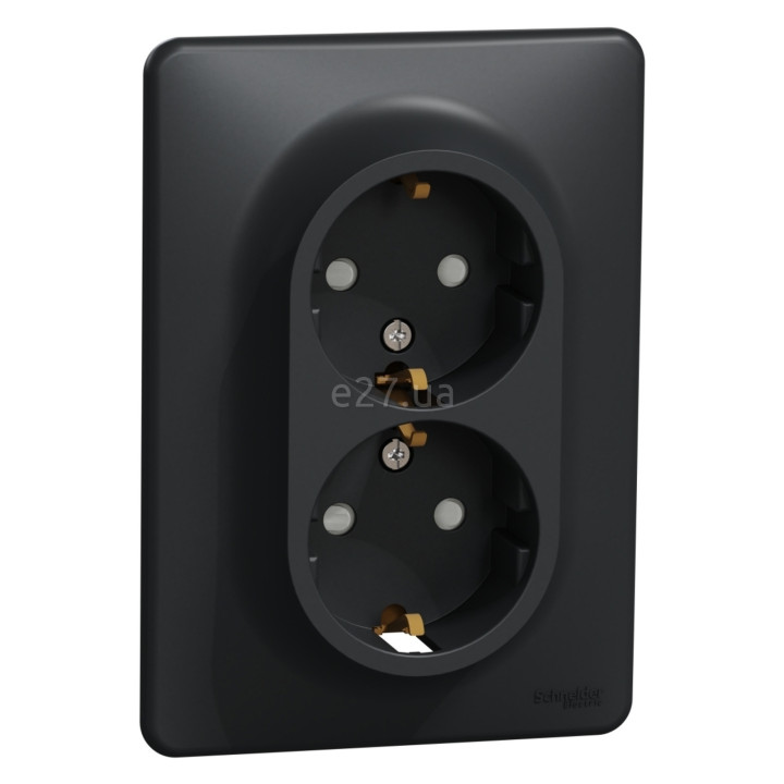 Розетка подвійна 220В Schneider Electric SDD314221 Sedna Design, чорний, пластик, із заземленням, Schuko, без захисної кришки, зі шторками, для врізного монтажу · Schneider Electric · schneider-electric-sdd314221