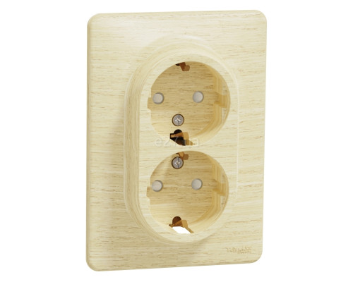 Розетка подвійна 220В Schneider Electric SDD380221 Sedna Elements, 16A, береза, пластик, із заземленням, Schuko, ip20, без захисної кришки, зі шторками, для врізного монтажу