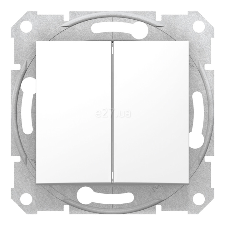 Вимикач 2-клавішний Schneider Electric SDN0300121 Sedna, білий, пластик, без підсвітки та індикації, для врізного монтажу · Schneider Electric · schneider-electric-sdn0300121