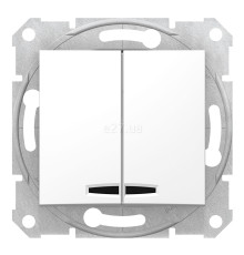 Вимикач 2-клавішний Schneider Electric SDN0300321 Sedna, білий, пластик, з підсвіткою, для врізного монтажу