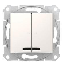 Вимикач 2-клавішний Schneider Electric SDN0300323 Sedna, слонова кістка, пластик, з підсвіткою, для врізного монтажу
