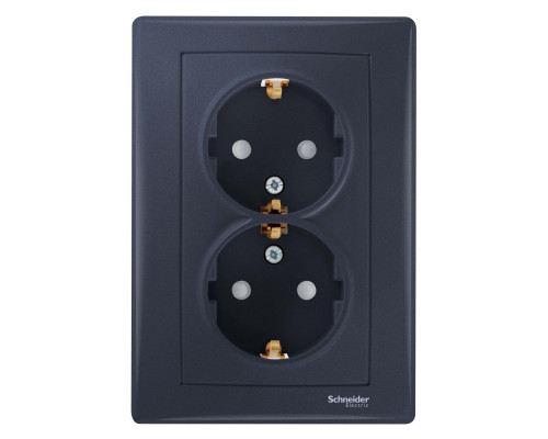 Розетка подвійна 220В Schneider Electric SDN3000470 Sedna, графіт, пластик, із заземленням, Schuko, без захисної кришки, зі шторками, для врізного монтажу
