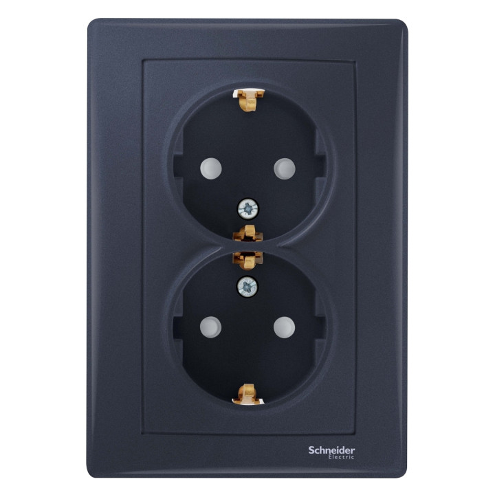 Розетка подвійна 220В Schneider Electric SDN3000470 Sedna, графіт, пластик, із заземленням, Schuko, без захисної кришки, зі шторками, для врізного монтажу · Schneider Electric · schneider-electric-sdn3000470