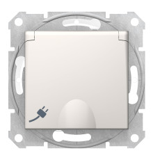 Розетка 220В Schneider Electric SDN3100323 Sedna, слонова кістка, пластик, із заземленням, Schuko, ip44, із захисною кришкою, зі шторками, для врізного монтажу