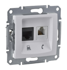 Розетка комп'ютерна, телефонна Schneider Electric SDN5100121 Sedna, білий, пластик, для врізного монтажу
